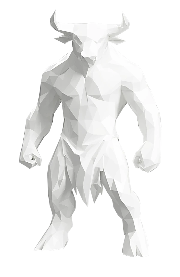Render del modello low poly del Minotauro, vista fronte